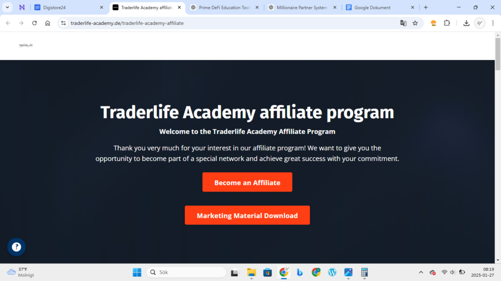 Traderlife Academy Affiliate Programm Member area and video courses