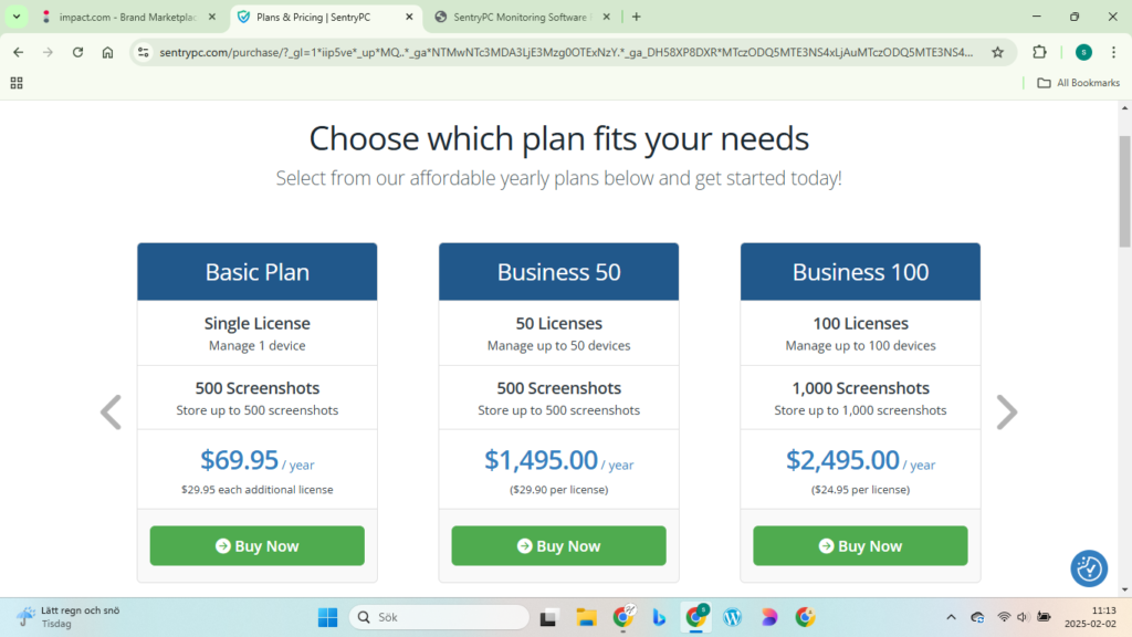 Pricing and Plans 
SentryPC
