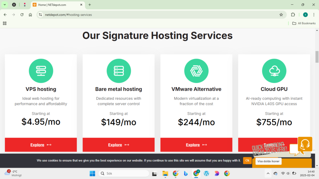 Pricing and Plans of NETdepot