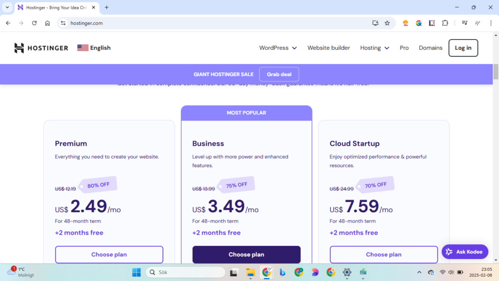 price plan hostinger 