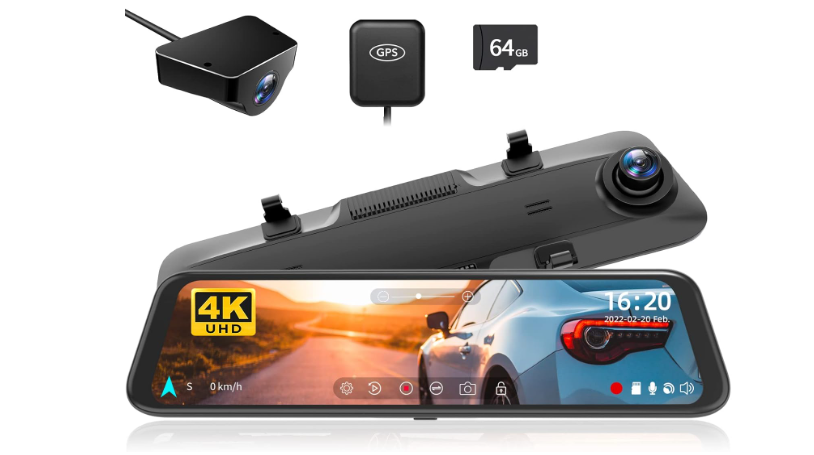 WOLFBOX G850 12" 4K Rear View Mirror Camera: